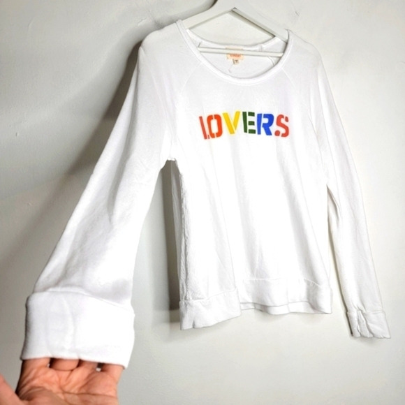 SUNDRY Lovers Graphic Sweatshirt Multicolor White Terry Sporty Women's Cozy Top - Picture 4 of 16